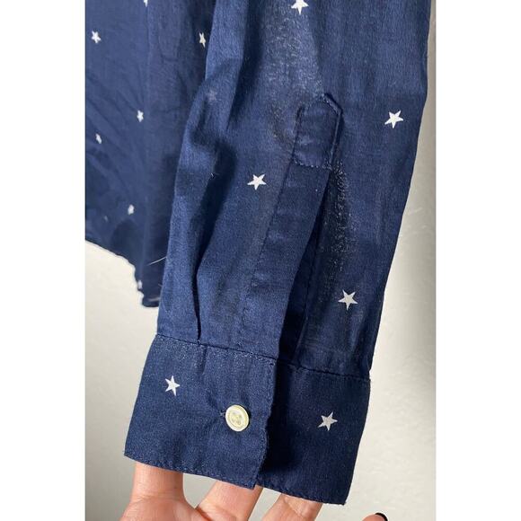 Gap Womens Navy Blue White Stars Boyfriend Fit Button Up Shirt Cotton Semi Sheer - Picture 4 of 8